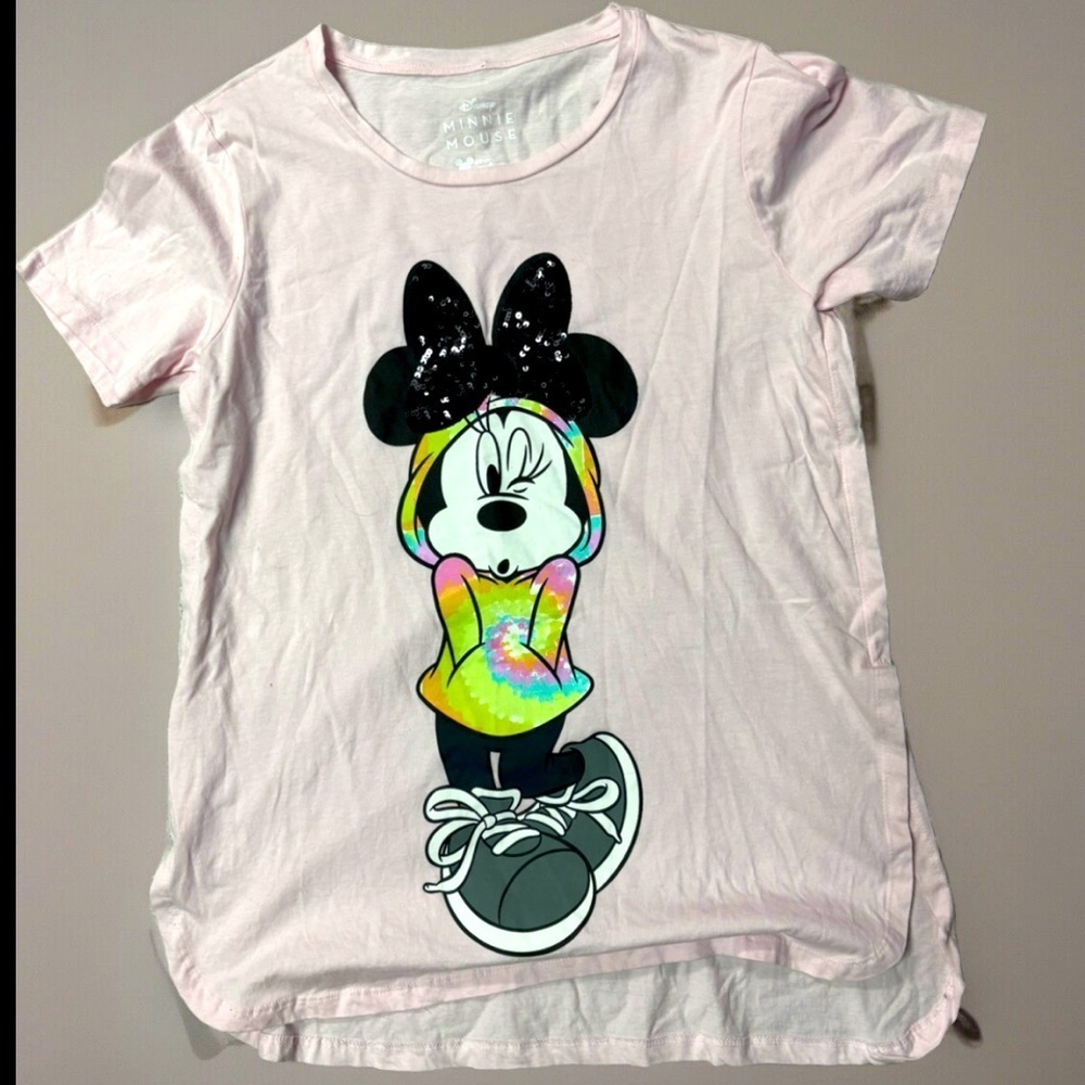 Light Pink Disney Minnie Mouse Tshirt With Sequins Like New Sz M Women’s